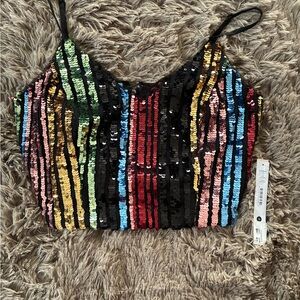 Aqua Vibrant Sequin Striped Crop Top